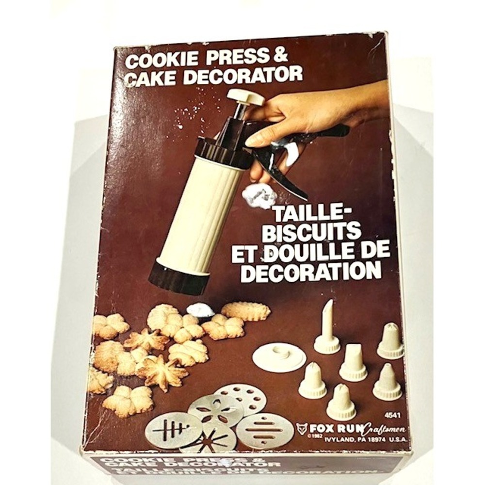 VTG Fox Run Cookie Press Cake‎ Decorator w/ 6 Tips & 5 Disc Plates Directions